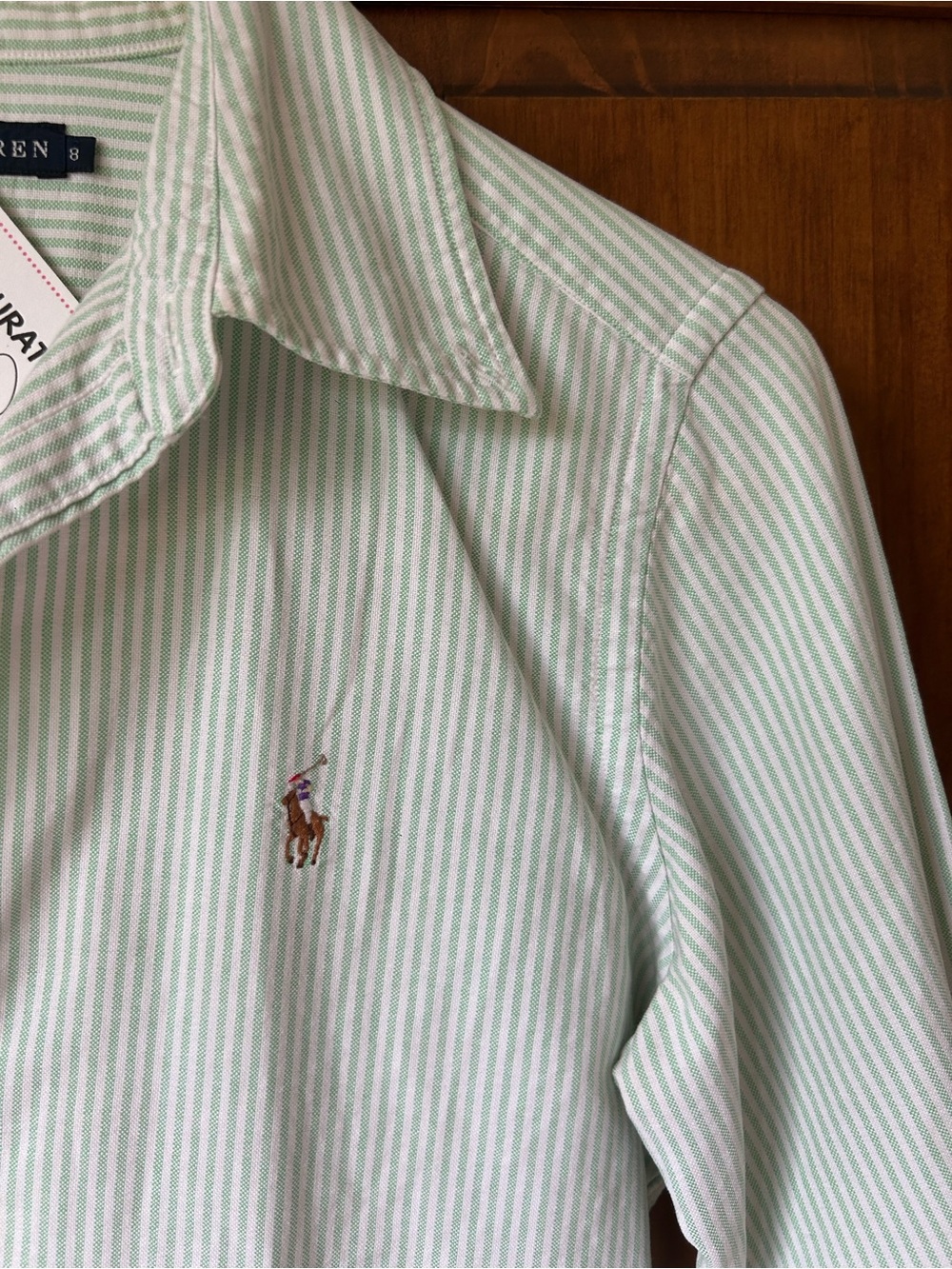 Ralph Lauren Light Green Striped Button-Down Shirt - Picture 3 of 5